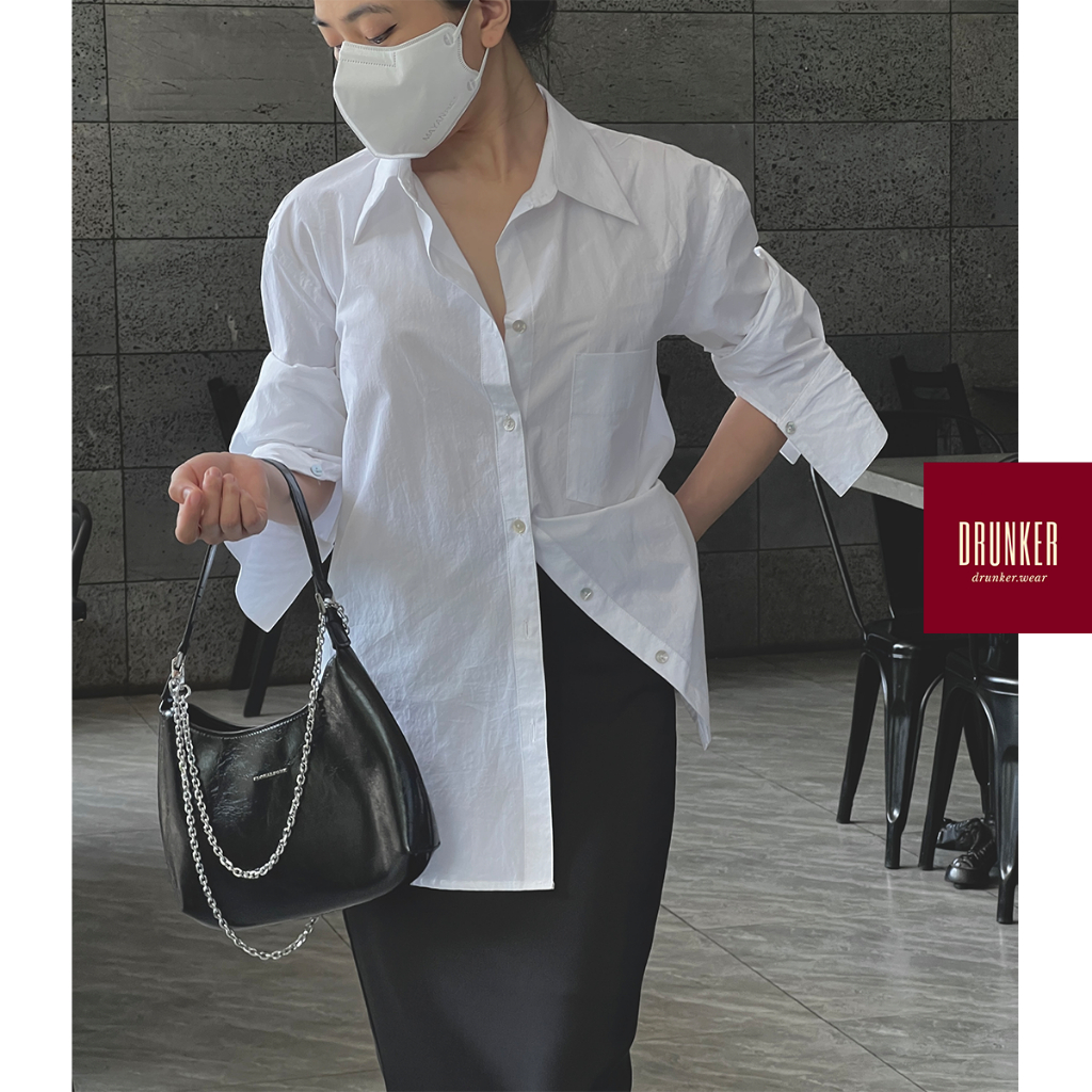 Hangover top Áo sơ mi trắng nữ dáng suông tay dài nút xà cừ  - HÌNH CHÍNH CHỦ