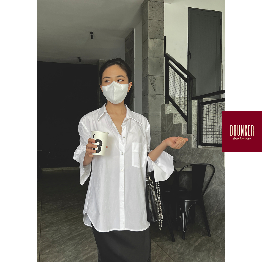 Hangover top Áo sơ mi trắng nữ dáng suông tay dài nút xà cừ  - HÌNH CHÍNH CHỦ