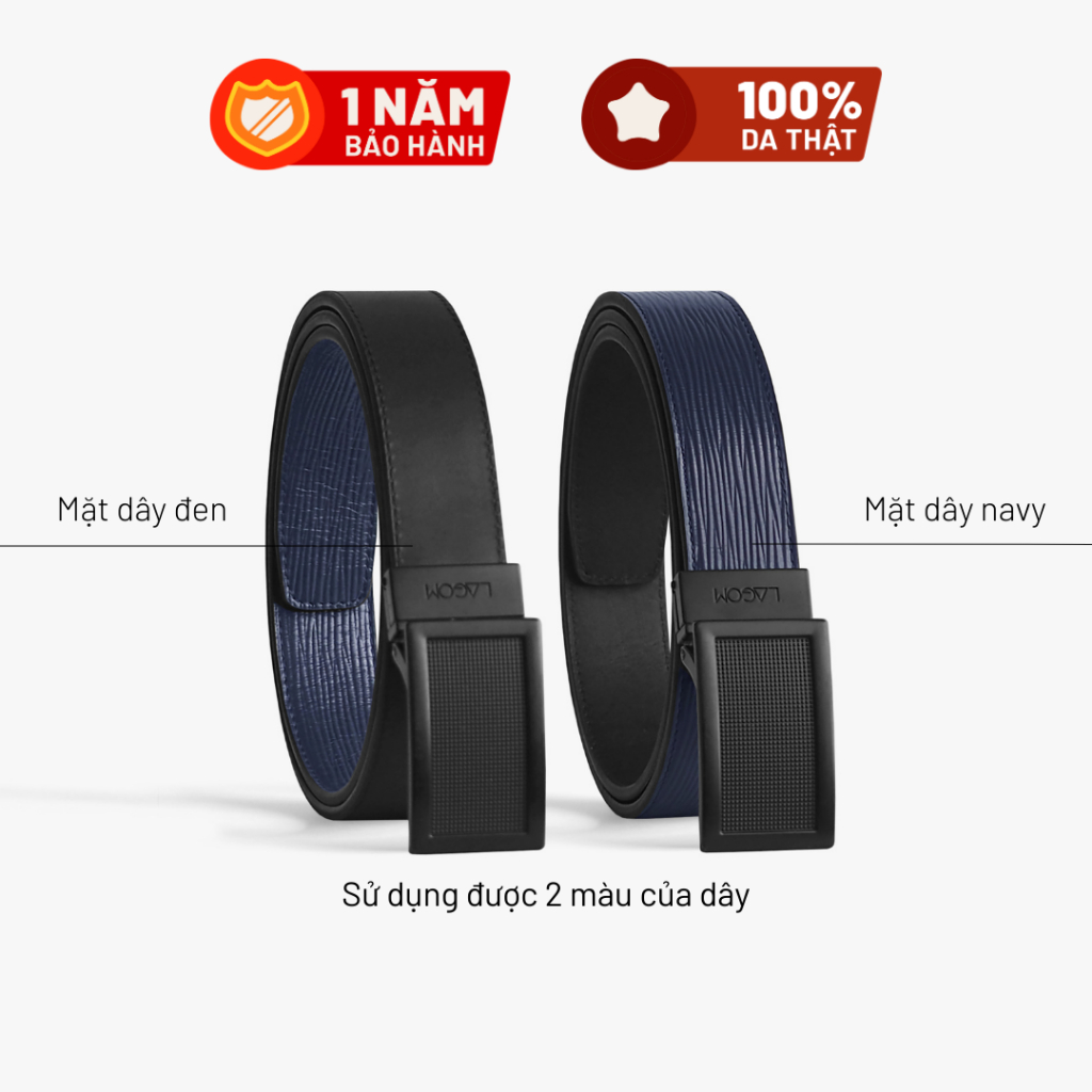 Thắt Lưng Da Thật Đầu Xoay LAGOM - Dây Epi Navy - Đen