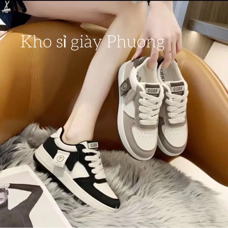 Giày Thể Thao Nam Nữ Màu Đen, Màu Nâu Viền Trắng Kem Phong Cách Hàn Siêu Hot, Đế Cao 2Cm Hàng Quảng Châu Nhẹ Êm