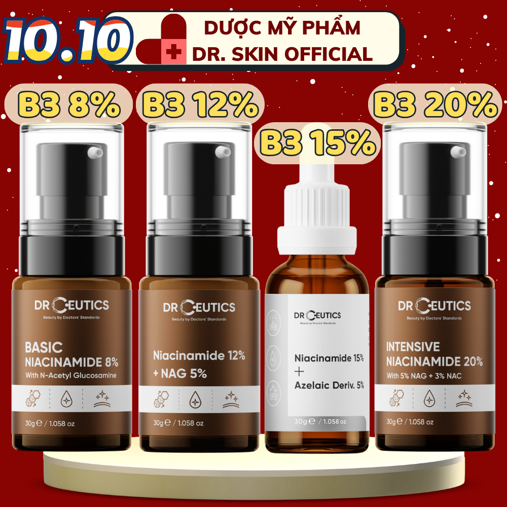 DRCEUTICS Serum B3 Niacinamide 8% 12% 15% 20% DrCeutics Giảm Thâm Sáng Da Kiềm Dầu 30ml 100ml