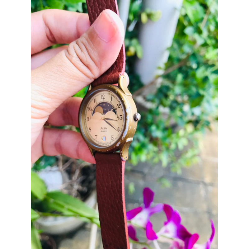 Đồng hồ nữ Alba mặt trăng sao dây da có lịch size 30mm