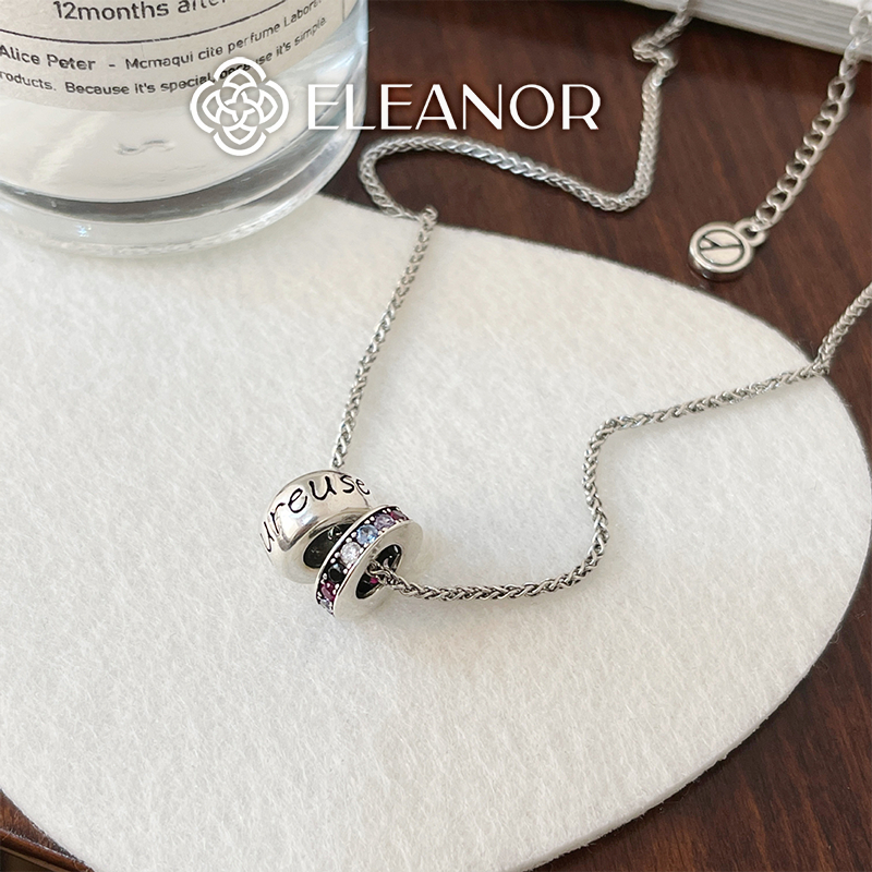 Dây chuyền vòng tay nữ bạc 925 Eleanor Accessories bộ trang sức mặt hình trụ đính đá nhiều màu phụ kiện trang sức 6113