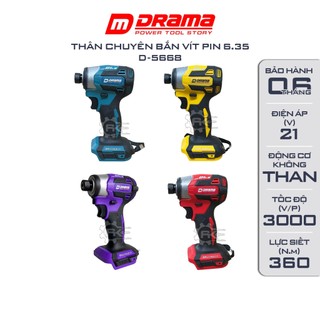 Thân máy chuyên bắn vít pin DRAMA D5668, Động cơ Không chổi than, Lực siết 360Nm, 4 tốc độ, Đầu ngậm vít nhanh