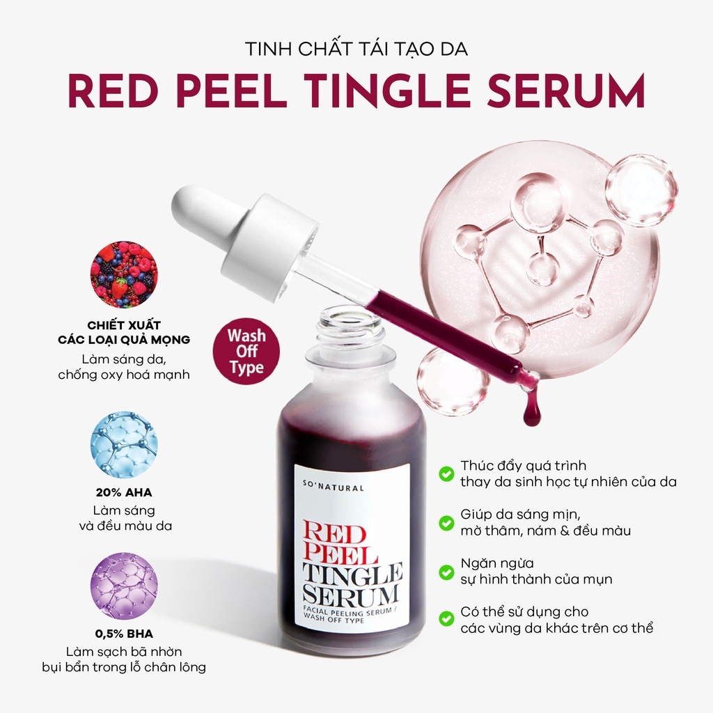 [PHIÊN BẢN MỚI 11ml] Tinh Chất Tái Tạo Da So’ Natural Red Peel Tingle Serum (35ml)
