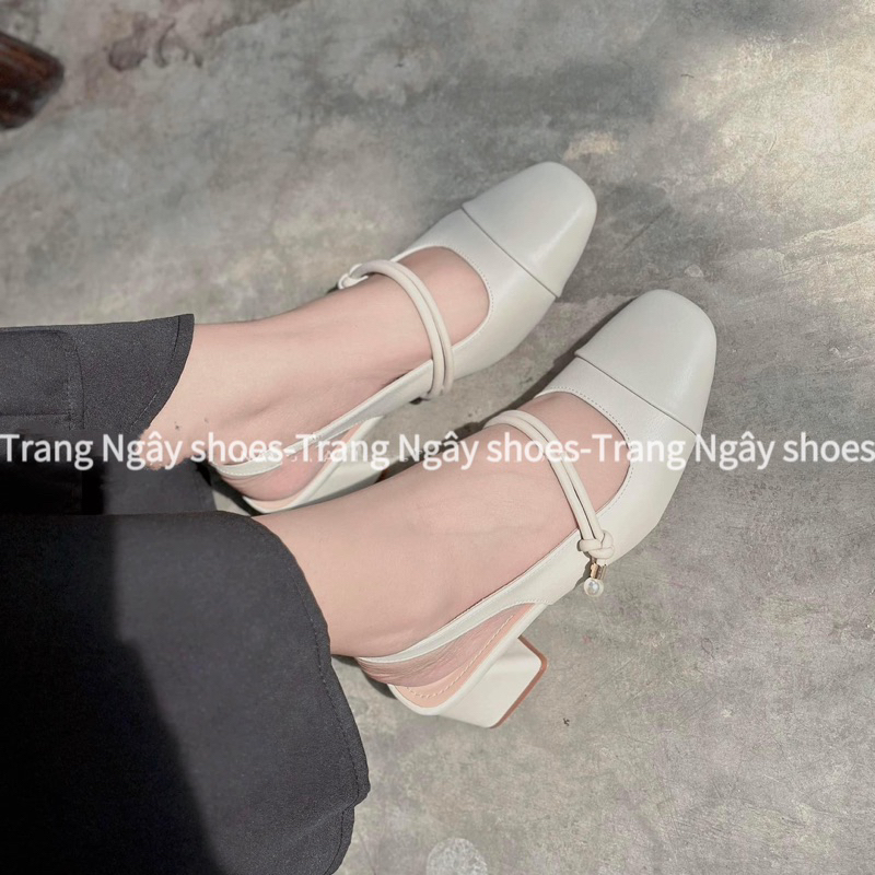 GIÀY CAO GÓT 5 CM MŨI VUÔNG PHỐI DÂY MẢNH NGANG KIỂU TIỂU THƯ 2023