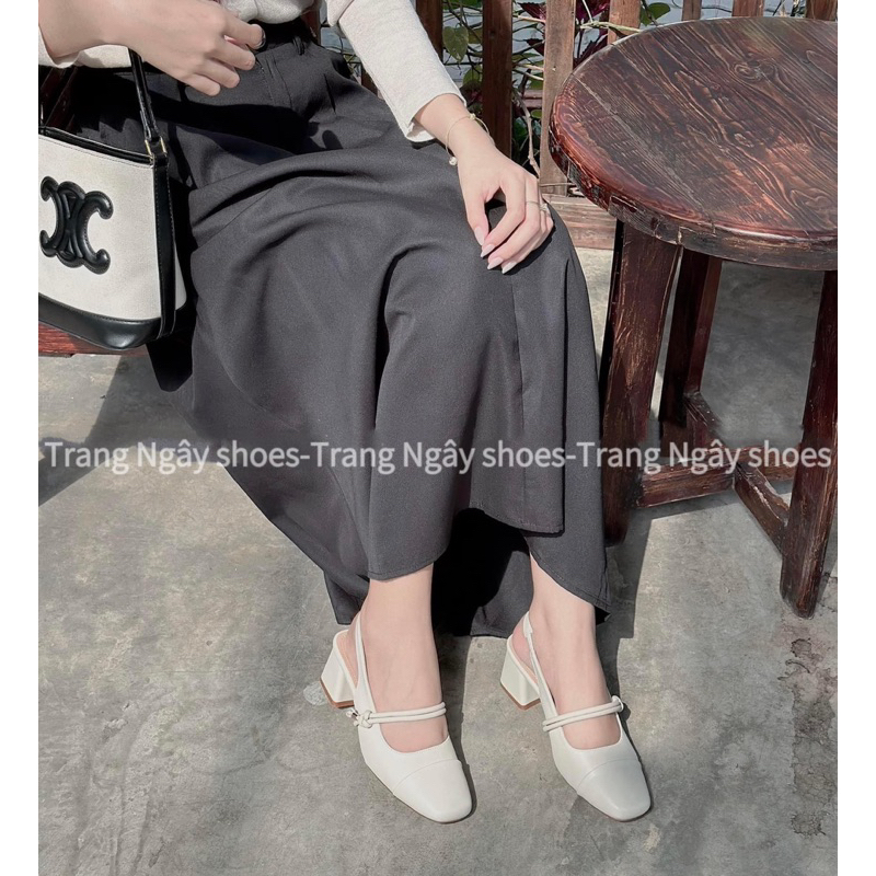 GIÀY CAO GÓT 5 CM MŨI VUÔNG PHỐI DÂY MẢNH NGANG KIỂU TIỂU THƯ 2023