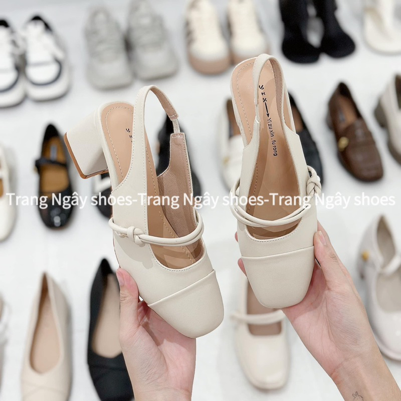 GIÀY CAO GÓT 5 CM MŨI VUÔNG PHỐI DÂY MẢNH NGANG KIỂU TIỂU THƯ 2023