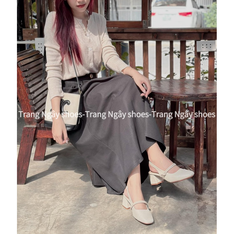GIÀY CAO GÓT 5 CM MŨI VUÔNG PHỐI DÂY MẢNH NGANG KIỂU TIỂU THƯ 2023