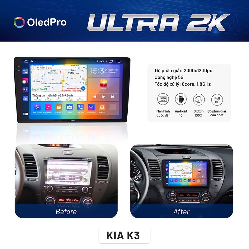 Màn hình android ô tô oledpro utra 2k liền cam 360 chính hãng
