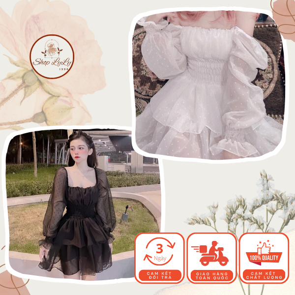 Váy Chấm Bi Chun 5 Màu Dài Tay