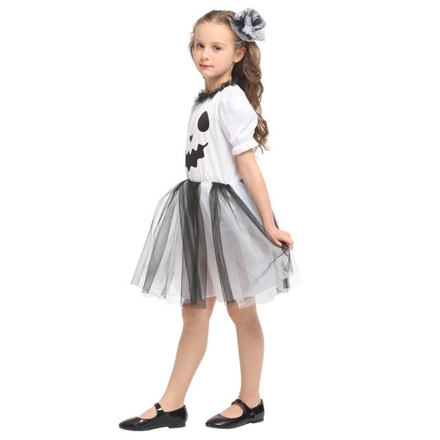 Bộ váy, đầm có nơ kẹp tóc hóa trang Halloween Ghost Girl cho bé gái