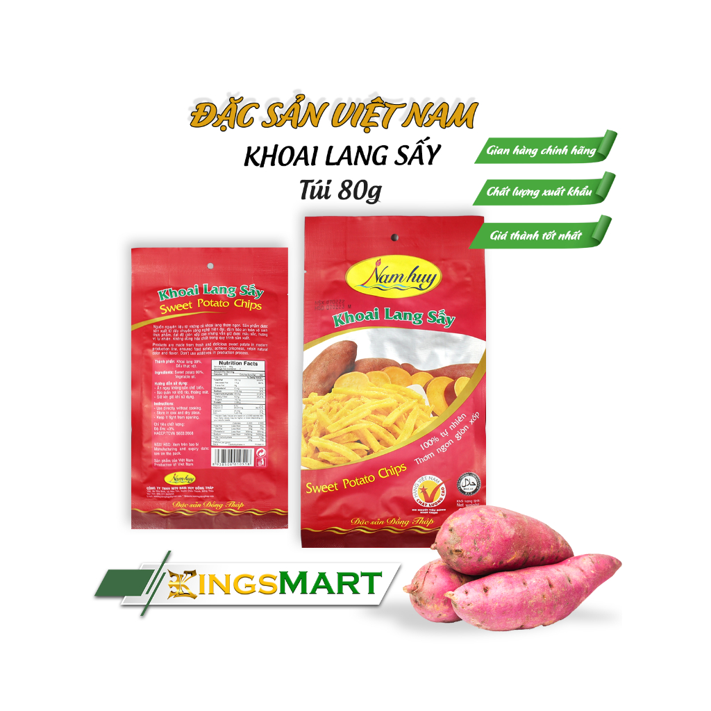 Khoai Lang Vàng Sấy - Thương hiệu Nam Huy - Đặc sản Đồng Tháp - Túi 80g - Kingsmart