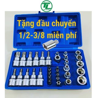 Bộ khẩu e và tuýp hoa thị 34 chi tiết 2 trong 1 đầu vặn 3/8