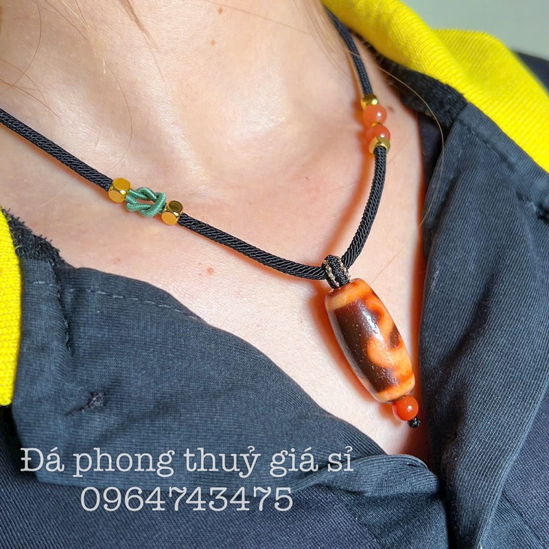 Mặt mã não Dzi đen và nâu lên vảy lên dầu siêu Vip tu nhiên hàng kiểm định mix vòng hoặc làm dây chuyền