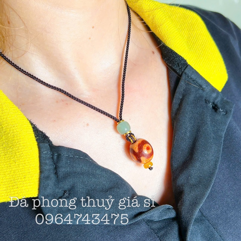 Mặt mã não Dzi đen và nâu lên vảy lên dầu siêu Vip tu nhiên hàng kiểm định mix vòng hoặc làm dây chuyền