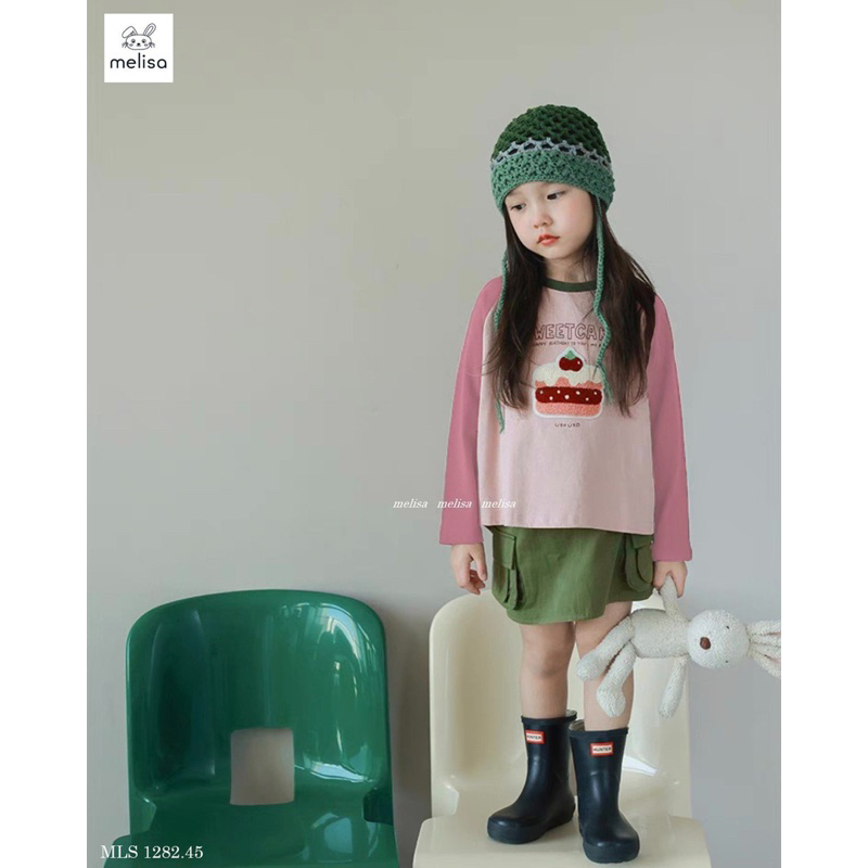 Bộ nỉ hình bánh kèm chân váy kaki Melisa