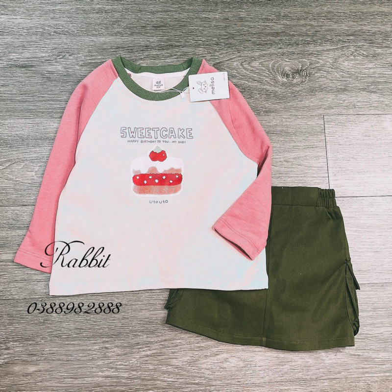 Bộ nỉ hình bánh kèm chân váy kaki Melisa