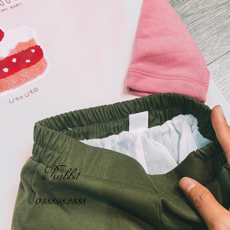 Bộ nỉ hình bánh kèm chân váy kaki Melisa