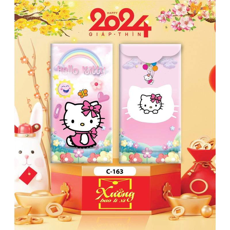 100 bao lì xì hoạt hình DOREMON , GẤU DÂU, KITTY đủ mẫu, bao lì xì tết 2024