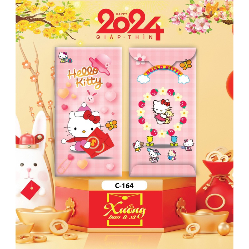 100 bao lì xì hoạt hình DOREMON , GẤU DÂU, KITTY đủ mẫu, bao lì xì tết 2024