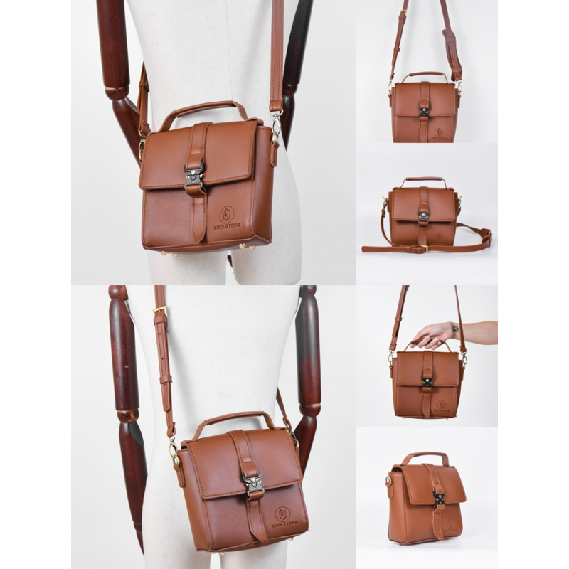 KHÔISTORE Túi da đeo chéo 𝐉𝐢𝐦𝐦𝐲 unisex nắp khóa tĩnh điện cao cấp size 20cm màu đen quai xách