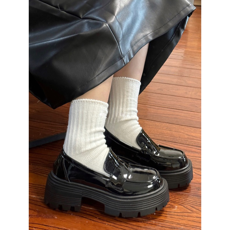 Giày loafer đế răng cưa đế 6cm - Giày oxford cổ thấp da trơn