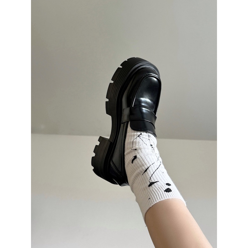 Giày loafer đế răng cưa đế 6cm - Giày oxford cổ thấp da trơn