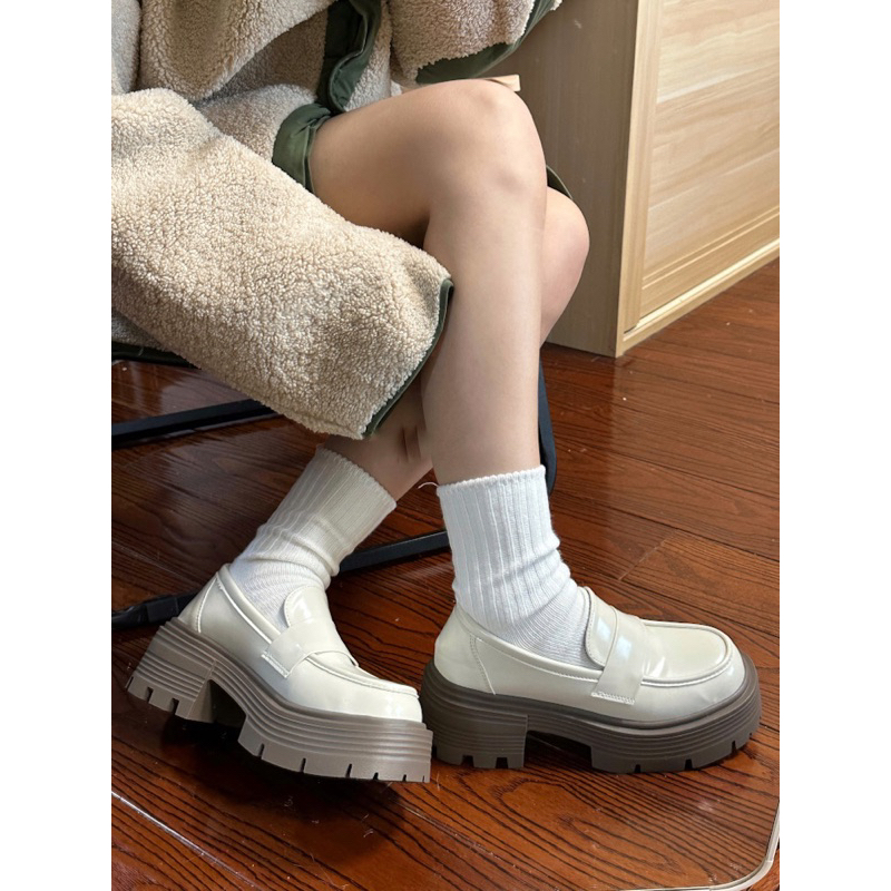 Giày loafer đế răng cưa đế 6cm - Giày oxford cổ thấp da trơn