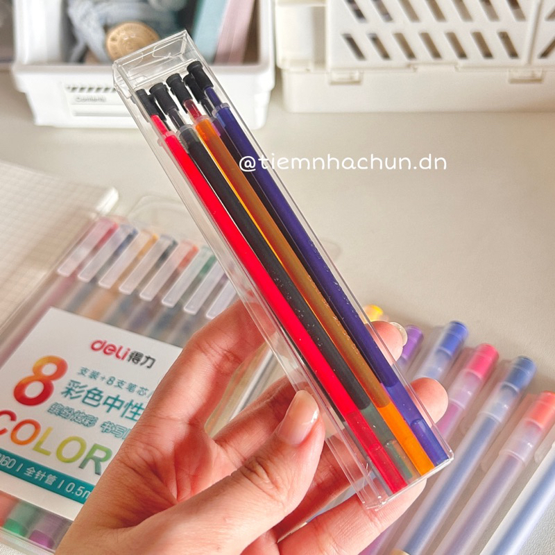 SET 8 BÚT GEL MÀU DELI KÈM RUỘT THAY THEO MÀU  - tiệm nhà chun