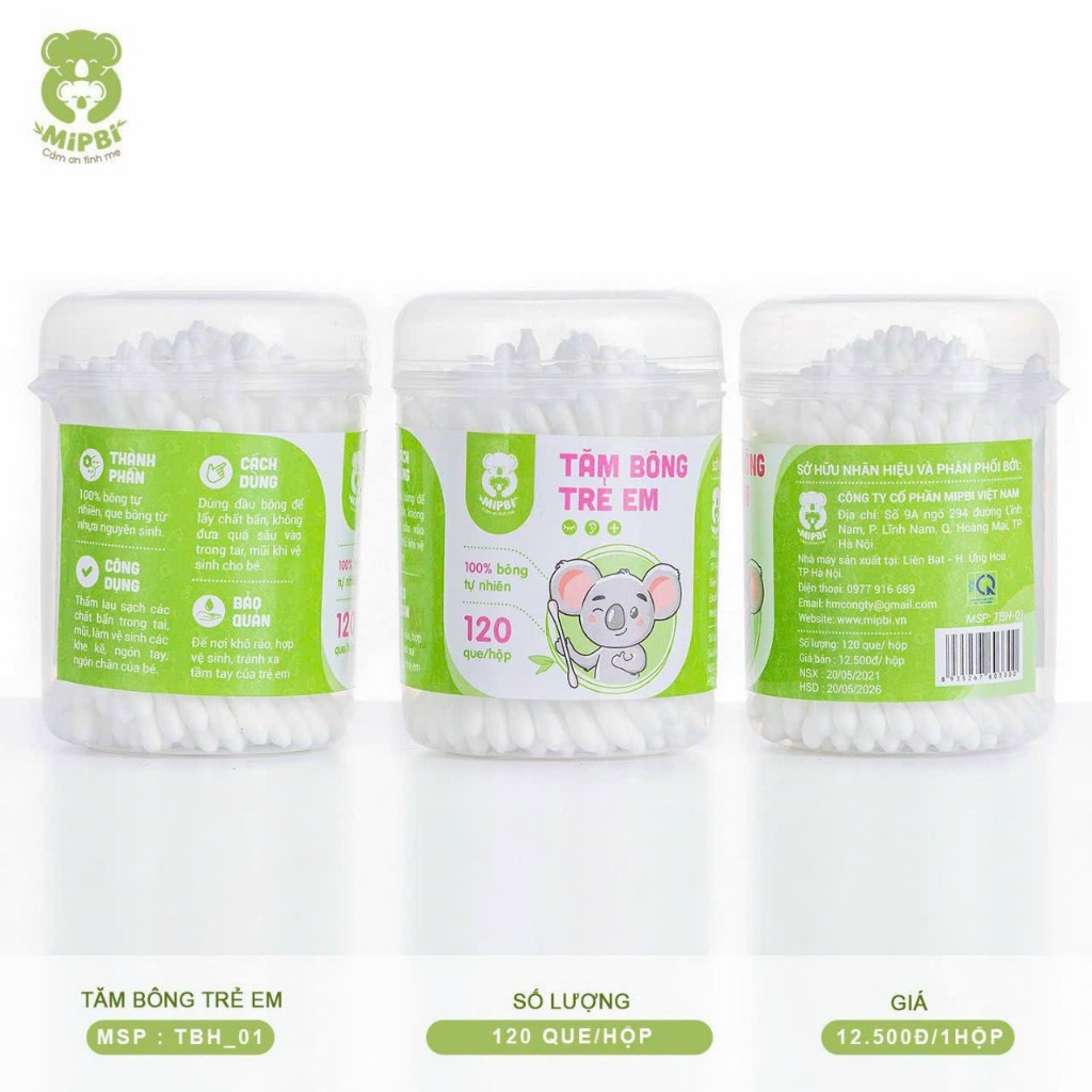 Tăm bông trẻ em kháng khuẩn Mipbi 120 que