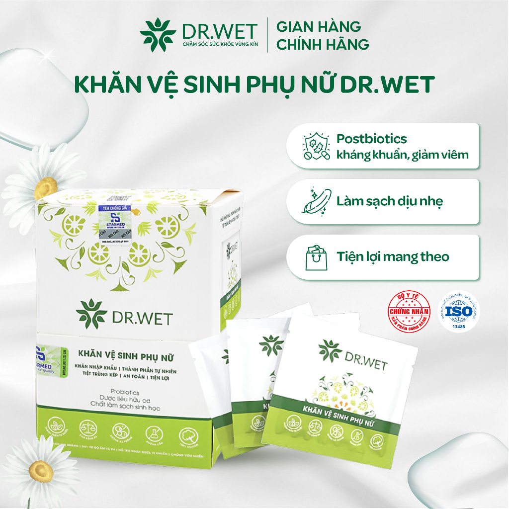 Khăn Ướt Vệ Sinh Phụ Nữ DR.WET Giúp Làm Sạch, Hỗ Trợ Giảm Mùi Tiện Lợi