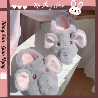 Dép bông cute đi trong nhà ngoài trời xixitiao VOI XÁM CUTE