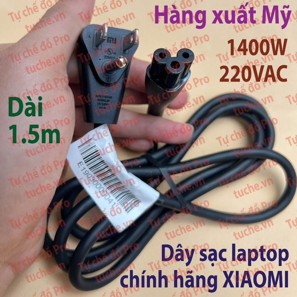 Dây nguồn AC cao cấp Xiaomi, phích 3 chân chuẩn Mỹ sạc laptop chịu tải 7A 125V dài 1.5m, lõi 0.824mm2(18Awg)