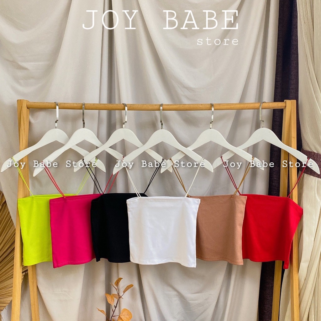 Áo 2 dây croptop basic JOY BABE🌼 hai dây sợi bún thun mịn co giãn, full màu, lót trong trắng đen trơn CROH 3-7B