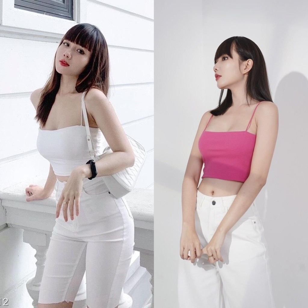 Áo 2 dây croptop basic JOY BABE🌼 hai dây sợi bún thun mịn co giãn, full màu, lót trong trắng đen trơn CROH 3-7B