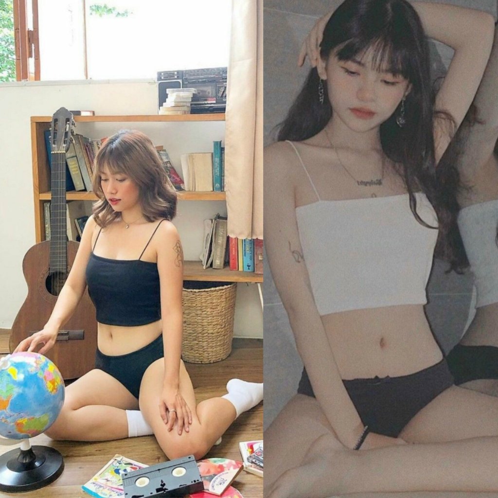 Áo 2 dây croptop basic JOY BABE🌼 hai dây sợi bún thun mịn co giãn, full màu, lót trong trắng đen trơn CROH 3-7B