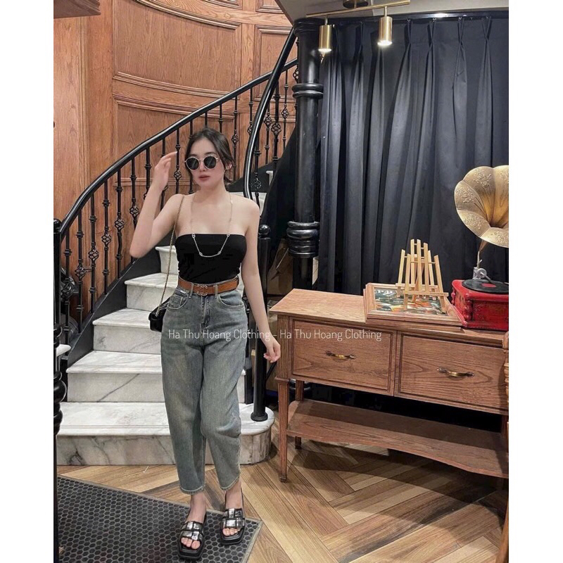 Quần baggy jeans denim thêu hoạ tiết V hót trend #5555