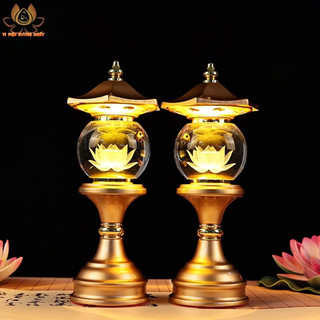 [HÀNG SẴN] CẶP 2 CÂY ĐÈN LED HOA SEN PHA LÊ THỜ CÚNG TRANG TRÍ