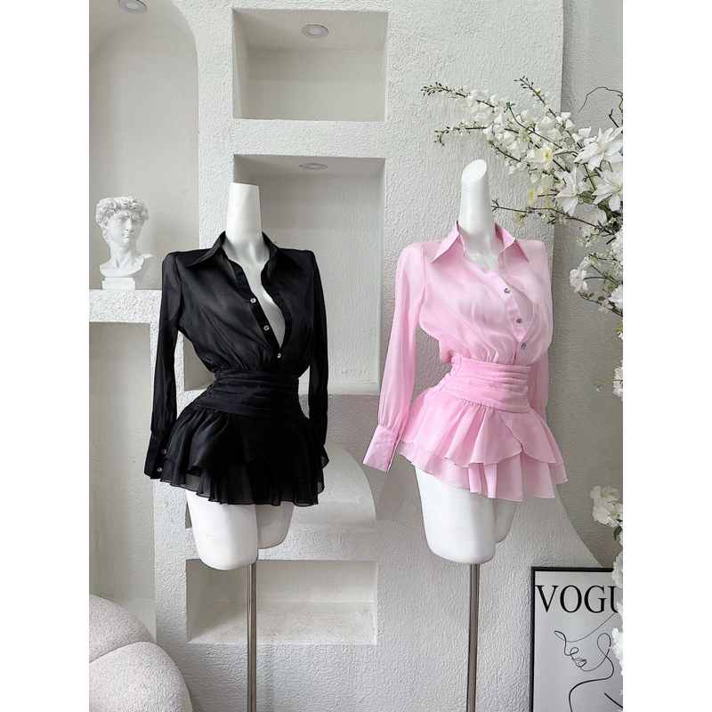 Đầm sơ mi cúc đá triết hong hot trend