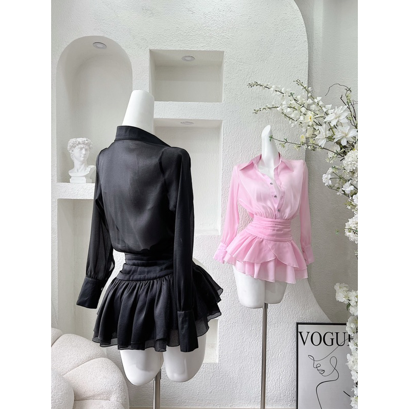 Đầm sơ mi cúc đá triết hong hot trend