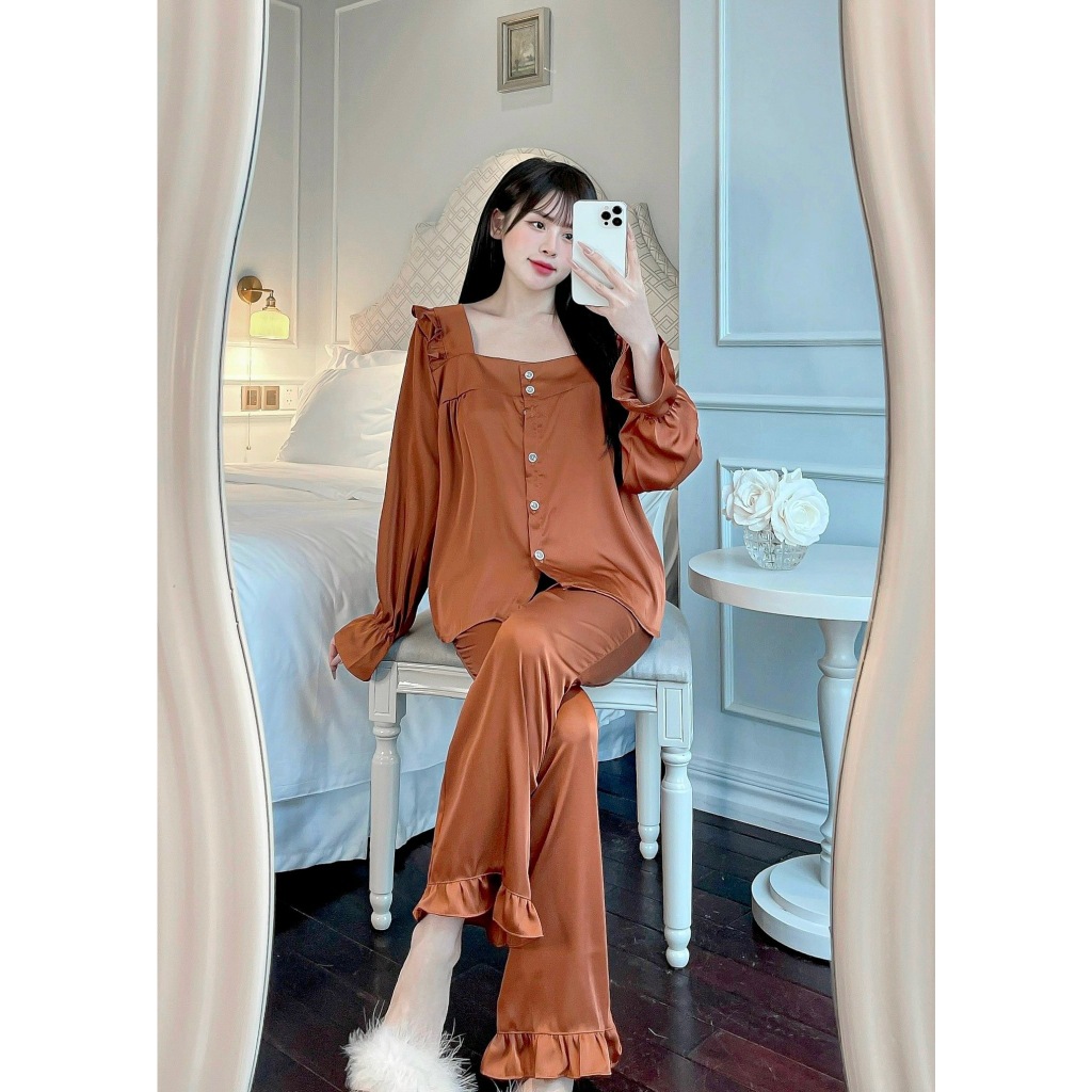 BỘ ĐỒ NGỦ DÀI TAY MẶC NHÀ CHẤT LỤA, Đồ Ngủ Nữ, Bộ Ngủ Nữ, đồ bộ tiểu thư, đồ ngủ nữ, đồ bộ nữ mặc nhà HOT 2023