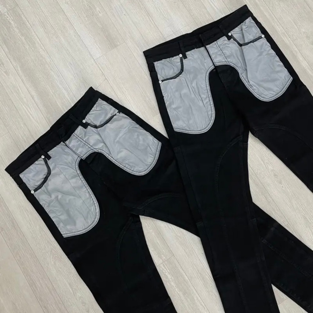 Quần Jean Nam DSQ  Biker Có Gân Nổi Màu Đen Xậm Họa Tiết Túi Da Trước Hai Màu Ghi - Đen Siêu Hot