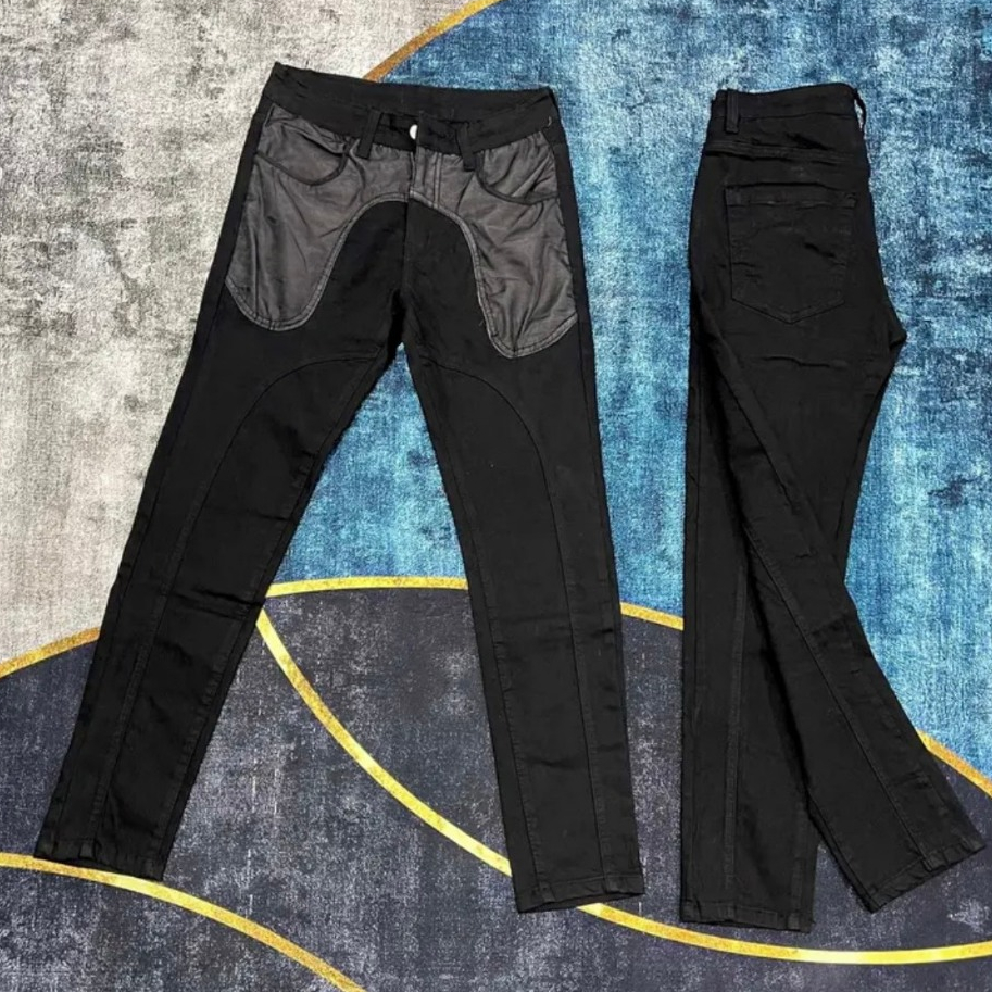 Quần Jean Nam DSQ  Biker Có Gân Nổi Màu Đen Xậm Họa Tiết Túi Da Trước Hai Màu Ghi - Đen Siêu Hot