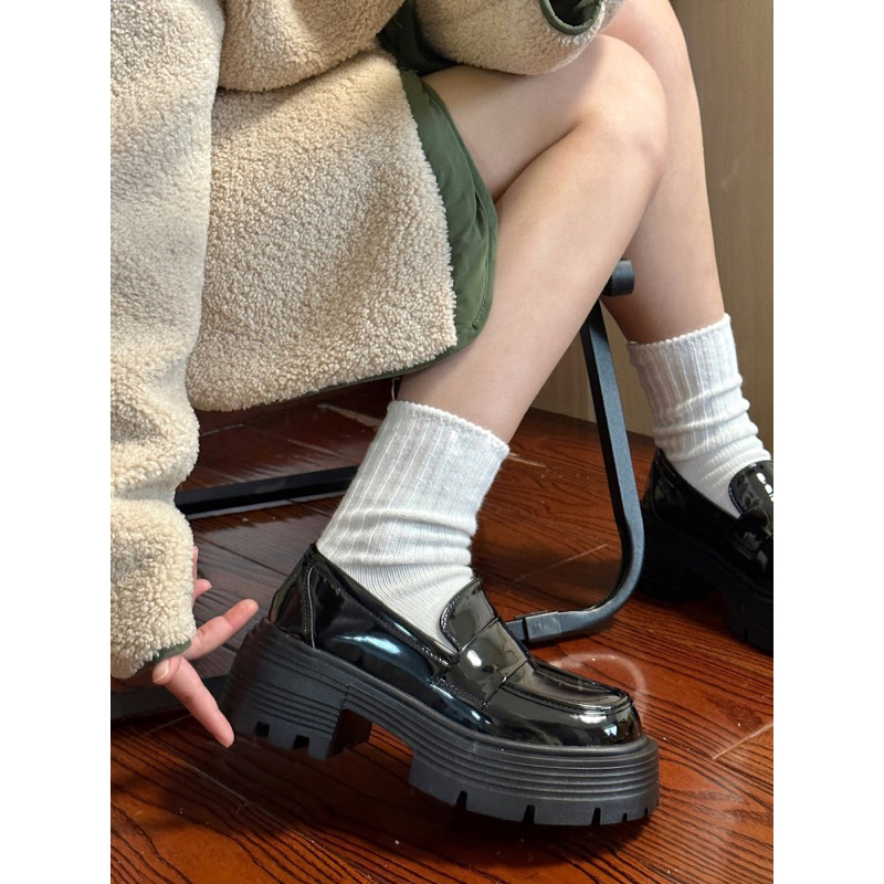 Giày loafer đế răng cưa đế 6cm - Giày oxford cổ thấp da trơn