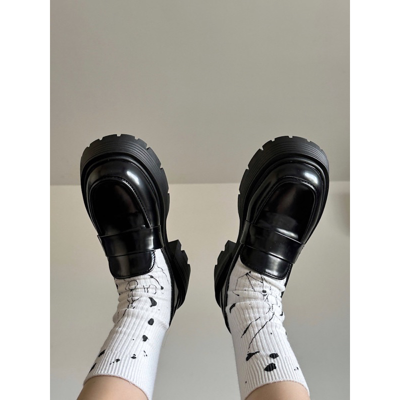 Giày loafer đế răng cưa đế 6cm - Giày oxford cổ thấp da trơn