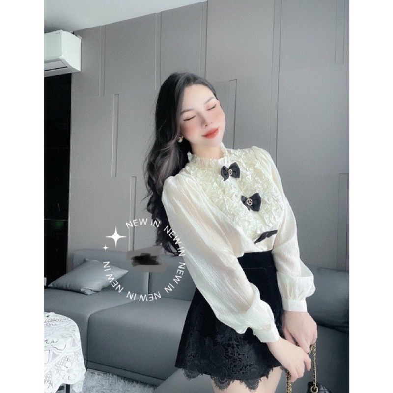 ÁO SƠ MI NỮ KIỂU TIỂU THƯ TAY DÀI BÁNH BÈO 2 LỚP