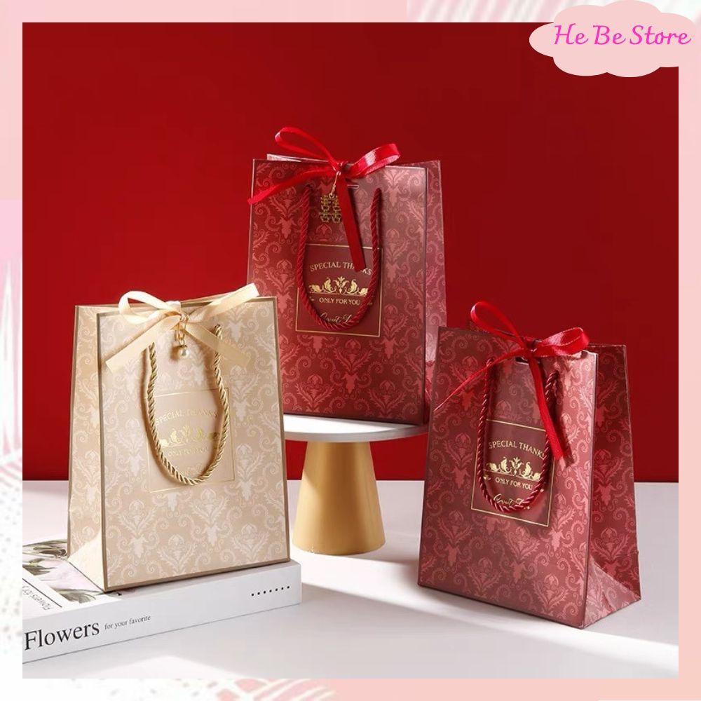 Túi đựng quà cảm ơn kèm nơ ruy băng nhiều màu  - HeBe Store