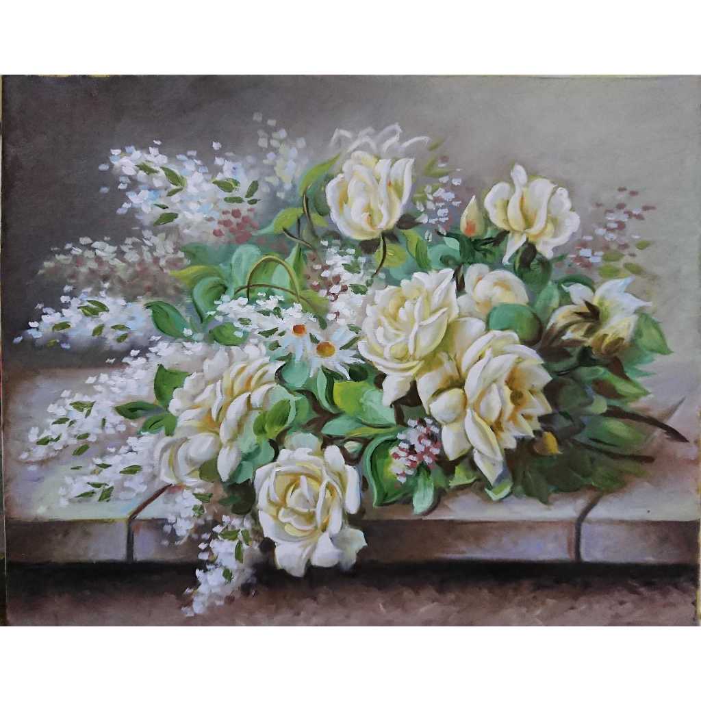 Cành Hoa Hồng - Tranh Sơn Dầu Vẽ Tay 40x50cm