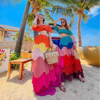 gv17- set maxi tầng dập ly phối màu